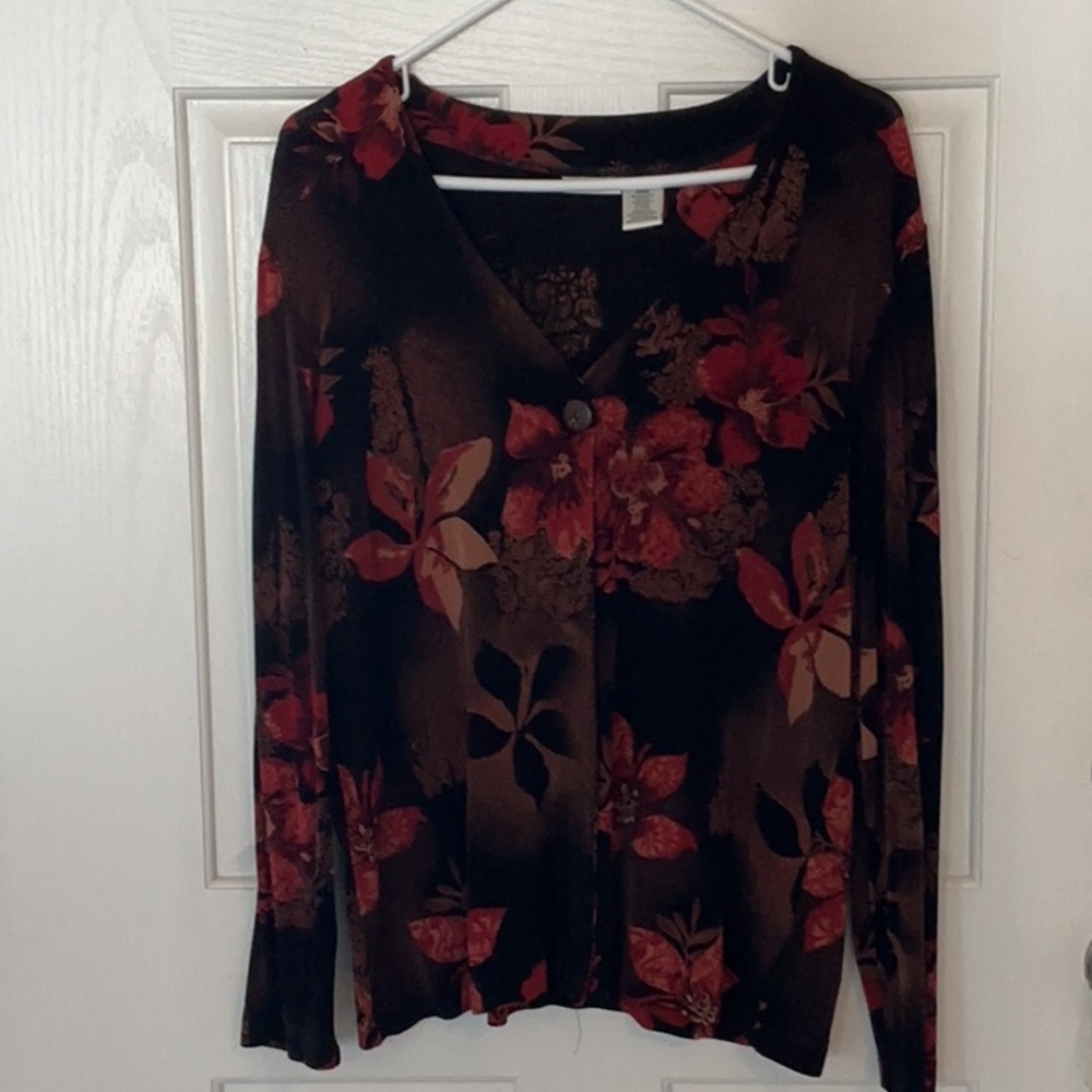 Floral Women's Cardigan Sweater Set- Black and Rust